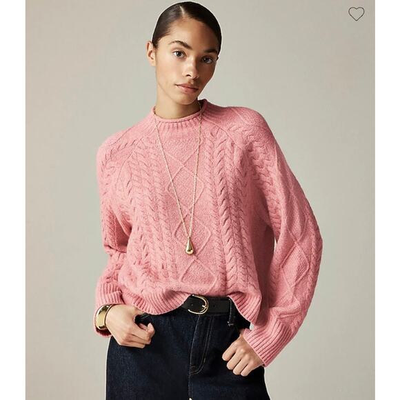 J Crew Cable-knit Rollneck™ Sweater in Supersoft Yarn Heather Dusty Rose Pink M - Picture 1 of 12